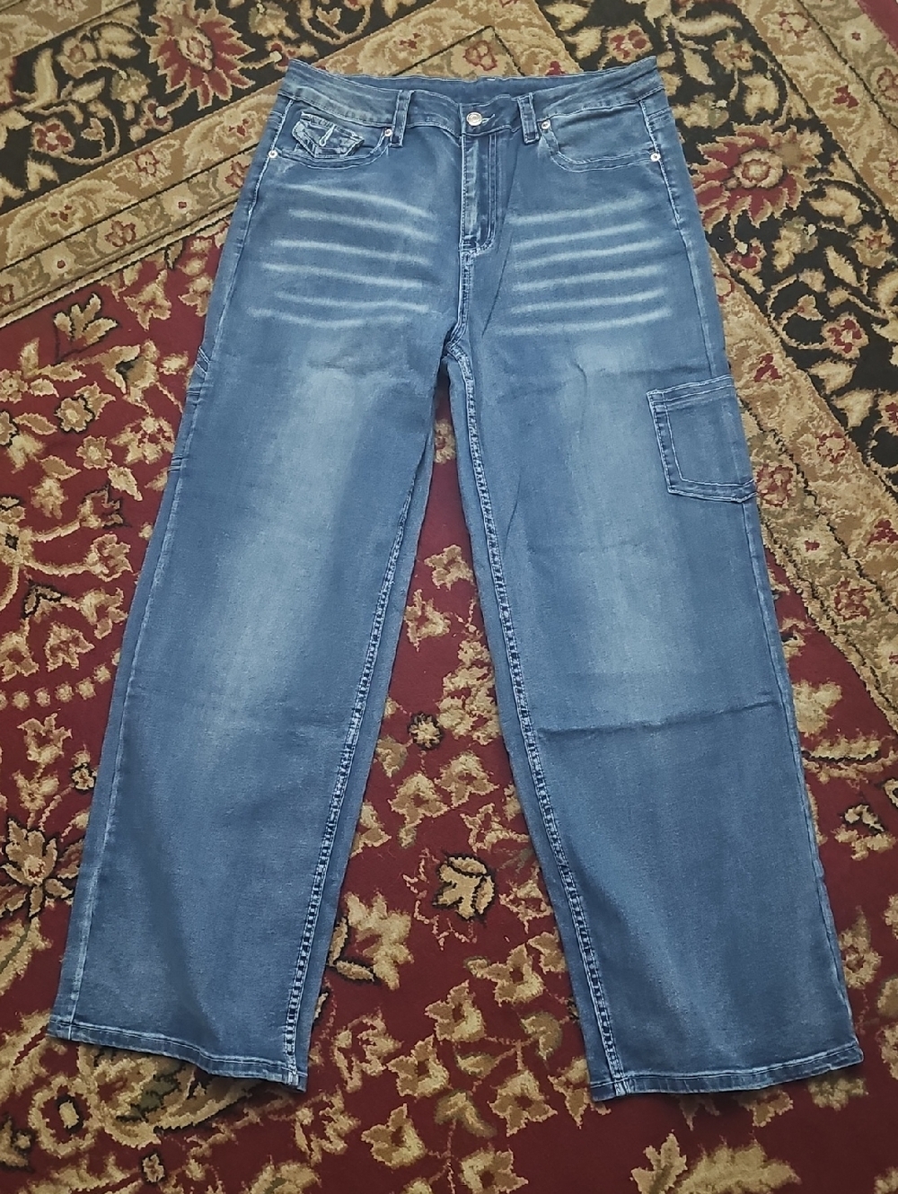 ⚜️Relaxed Fit Women's Blue Jeans with Cargo Pocket